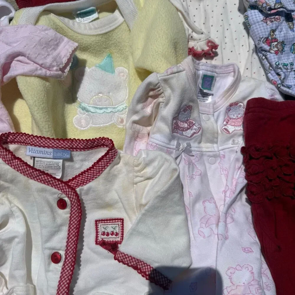 Vintage Baby Clothing Lot 0-3 Months Mixed Brands Sleepers Outfits